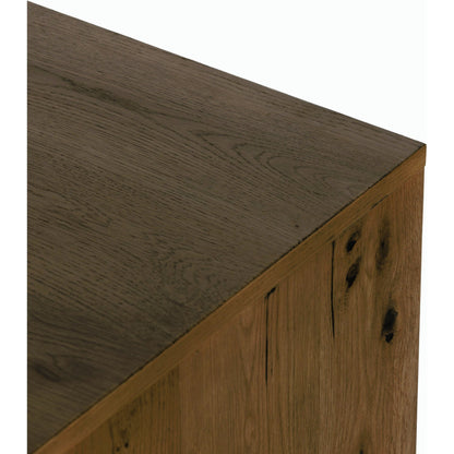 Eaton Executive Desk by Four Hands in light oak, dark gunmetal. Made from thick oak veneer, iron in a modern style.
