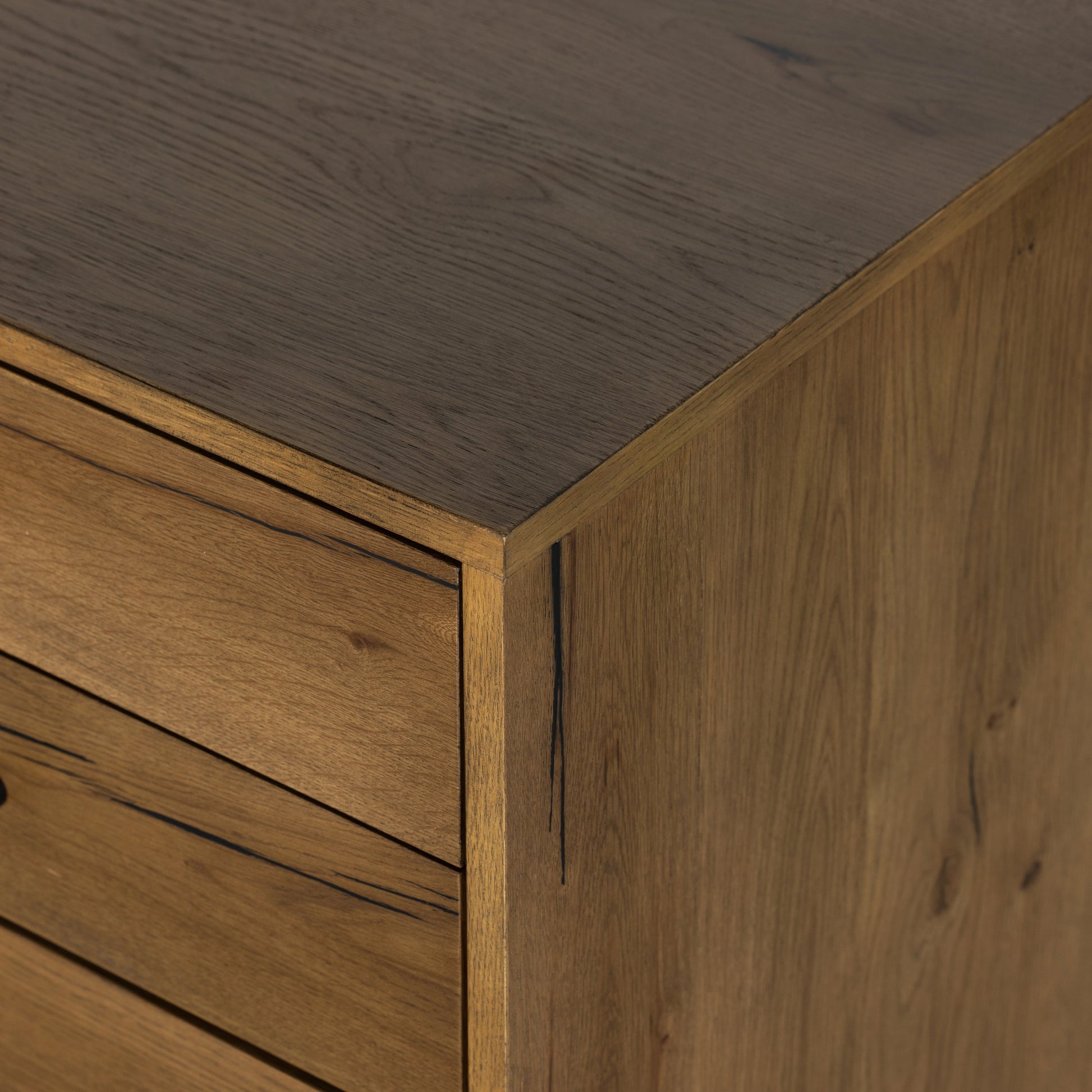 Eaton Executive Desk by Four Hands in light oak, dark gunmetal. Made from thick oak veneer, iron in a modern style.