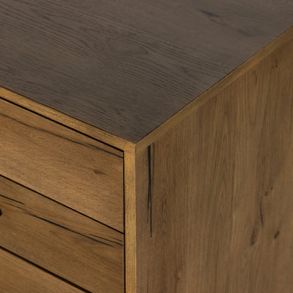 Eaton Executive Desk by Four Hands in light oak, dark gunmetal. Made from thick oak veneer, iron in a modern style.