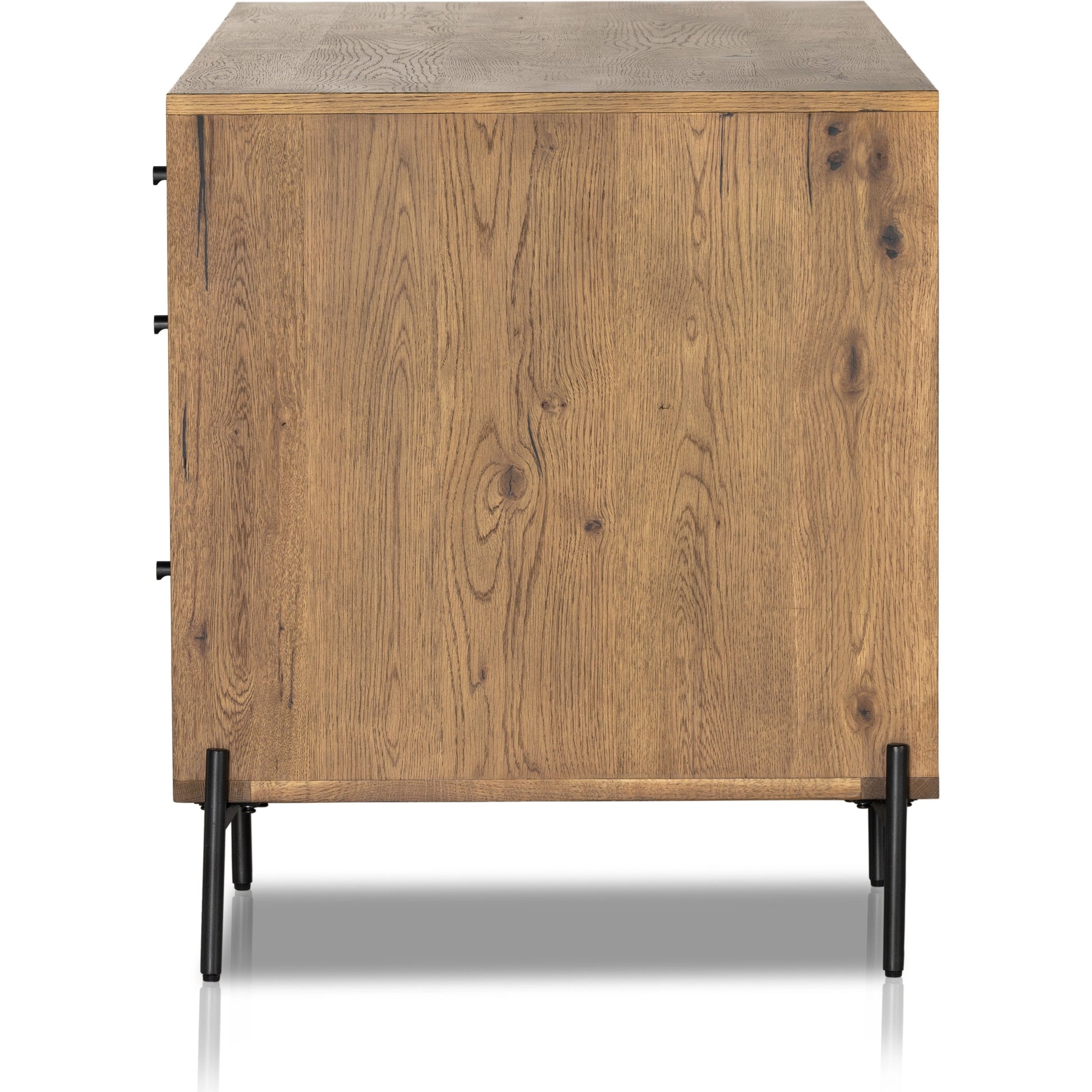 Eaton Executive Desk by Four Hands in light oak, dark gunmetal. Made from thick oak veneer, iron in a modern style.