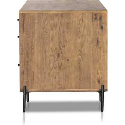 Eaton Executive Desk by Four Hands in light oak, dark gunmetal. Made from thick oak veneer, iron in a modern style.