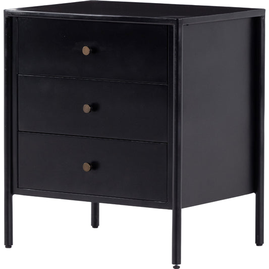 Soto Nightstand by Four Hands in black, weathered bronze and black. Made from iron in a modern style.