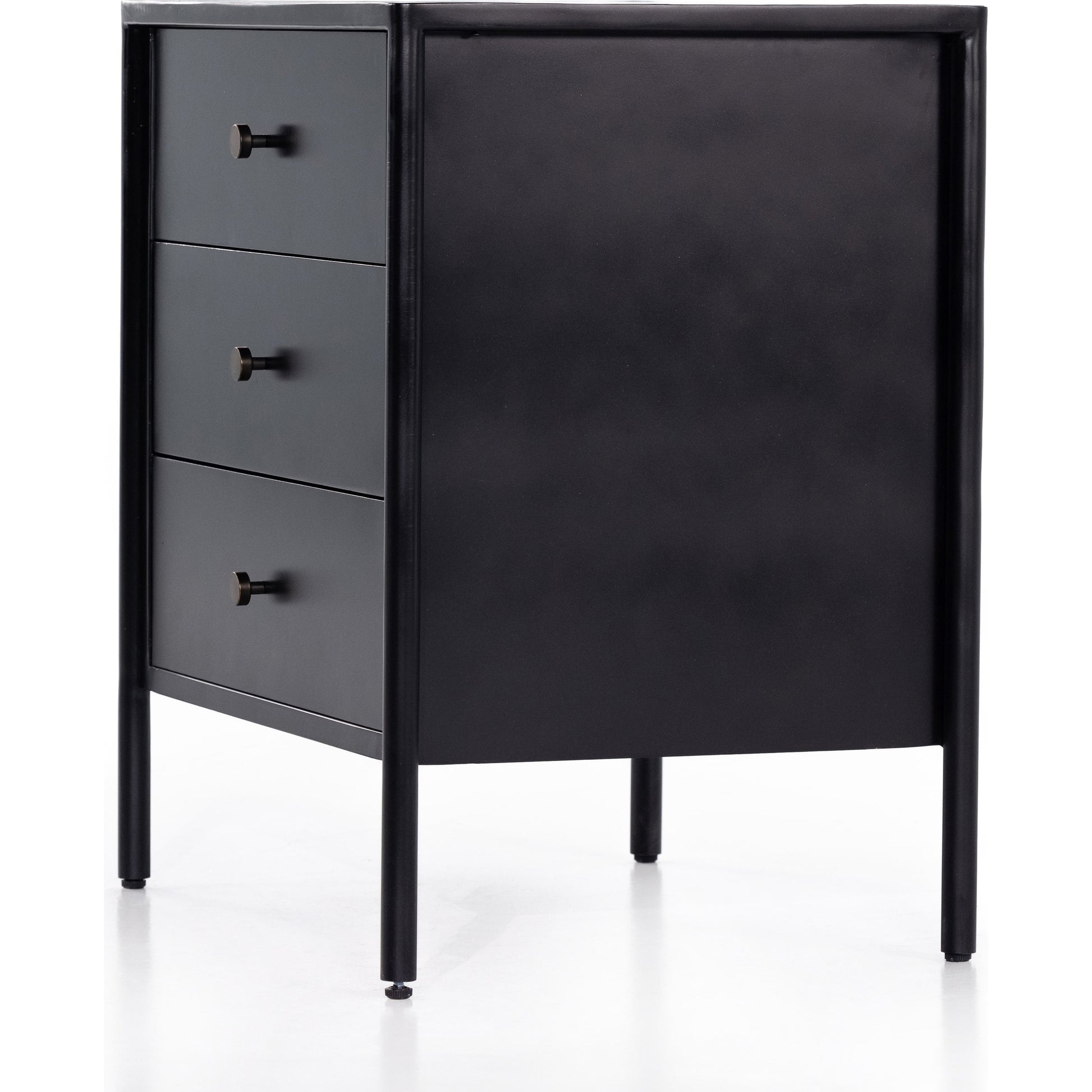 Soto Nightstand by Four Hands in black, weathered bronze and black. Made from iron in a modern style.
