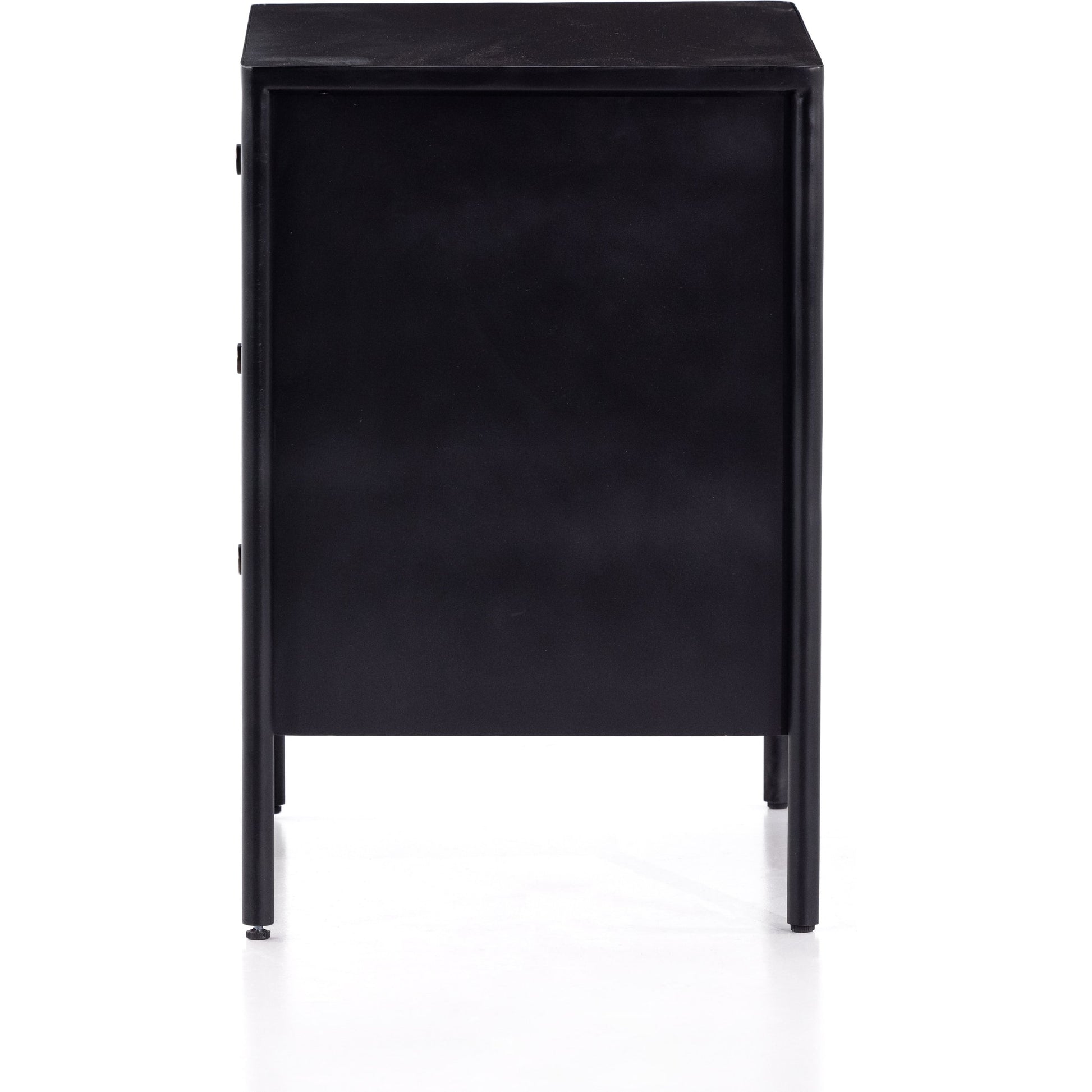 Soto Nightstand by Four Hands in black, weathered bronze and black. Made from iron in a modern style.