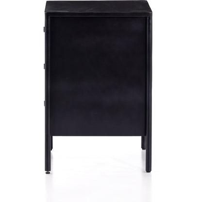 Soto Nightstand by Four Hands in black, weathered bronze and black. Made from iron in a modern style.