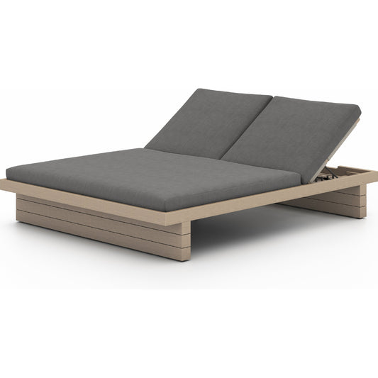 Leroy Outdoor Double Chaise by Four Hands. Made from 100% olefin, solid fsc®-certified teak, 100% polypropylene in a modern style.