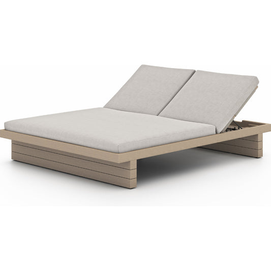 Leroy Outdoor Double Chaise by Four Hands. Made from 100% olefin, solid fsc®-certified teak, 100% polypropylene in a modern style.