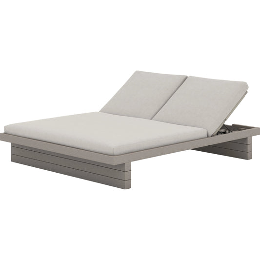 Leroy Outdoor Double Chaise by Four Hands. Made from 100% olefin, solid fsc®-certified teak, 100% polypropylene in a modern style.