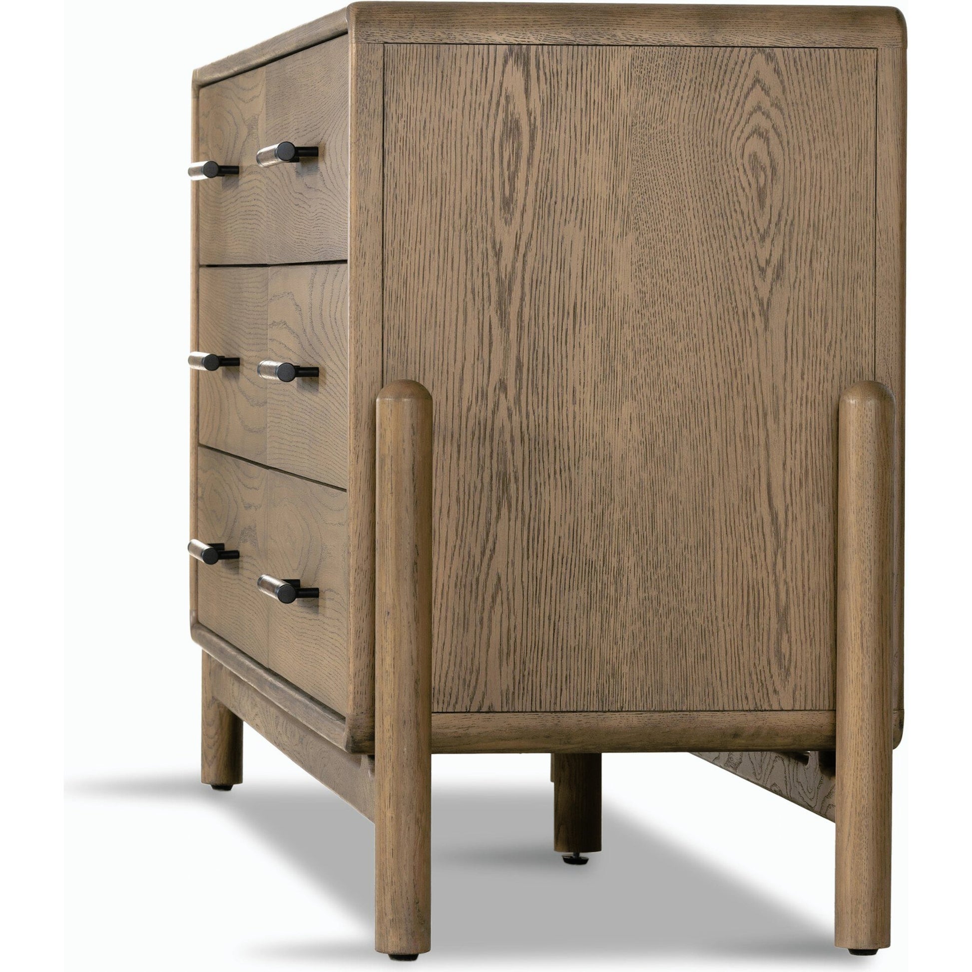 Caroline 6 Drawer Dresser by Four Hands in smoked oak, gunmetal grey. Made from oak veneer, solid oak in a modern style.