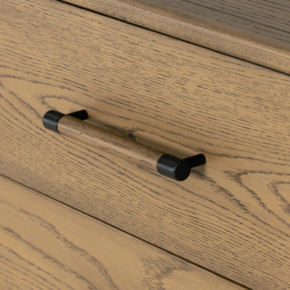 Caroline 6 Drawer Dresser by Four Hands in smoked oak, gunmetal grey. Made from oak veneer, solid oak in a modern style.