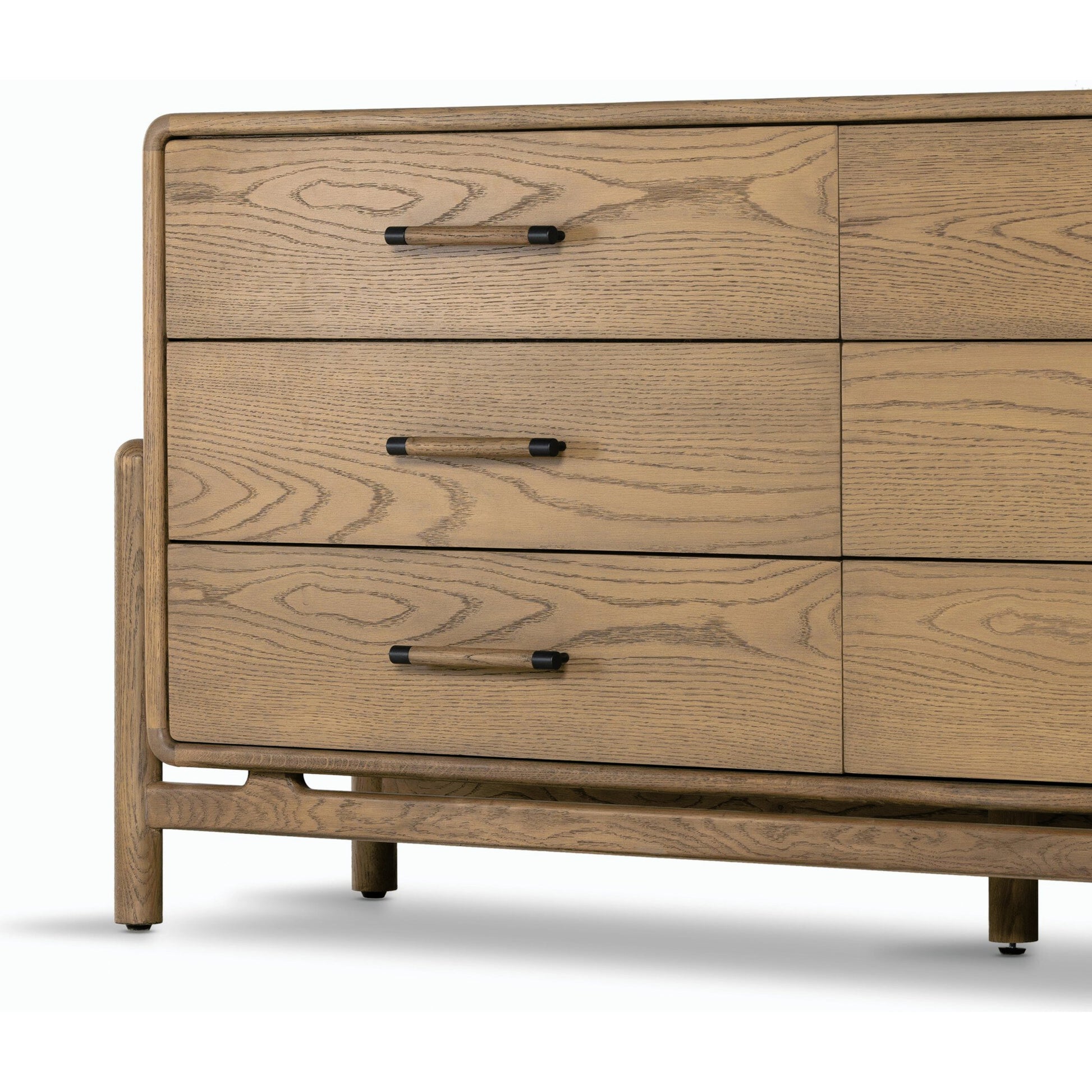 Caroline 6 Drawer Dresser by Four Hands in smoked oak, gunmetal grey. Made from oak veneer, solid oak in a modern style.