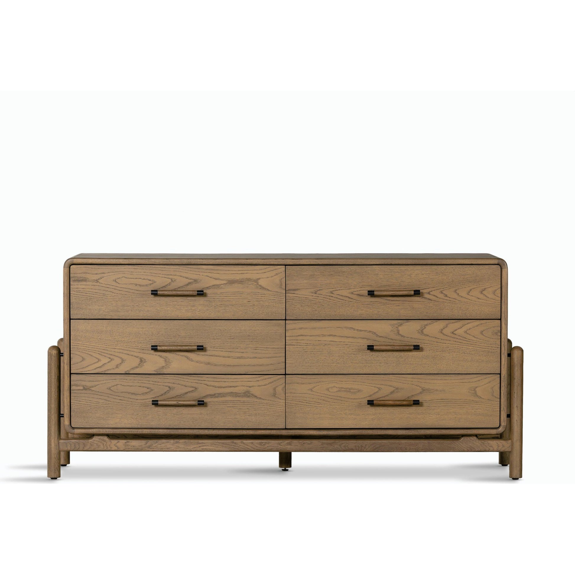 Caroline 6 Drawer Dresser by Four Hands in smoked oak, gunmetal grey. Made from oak veneer, solid oak in a modern style.