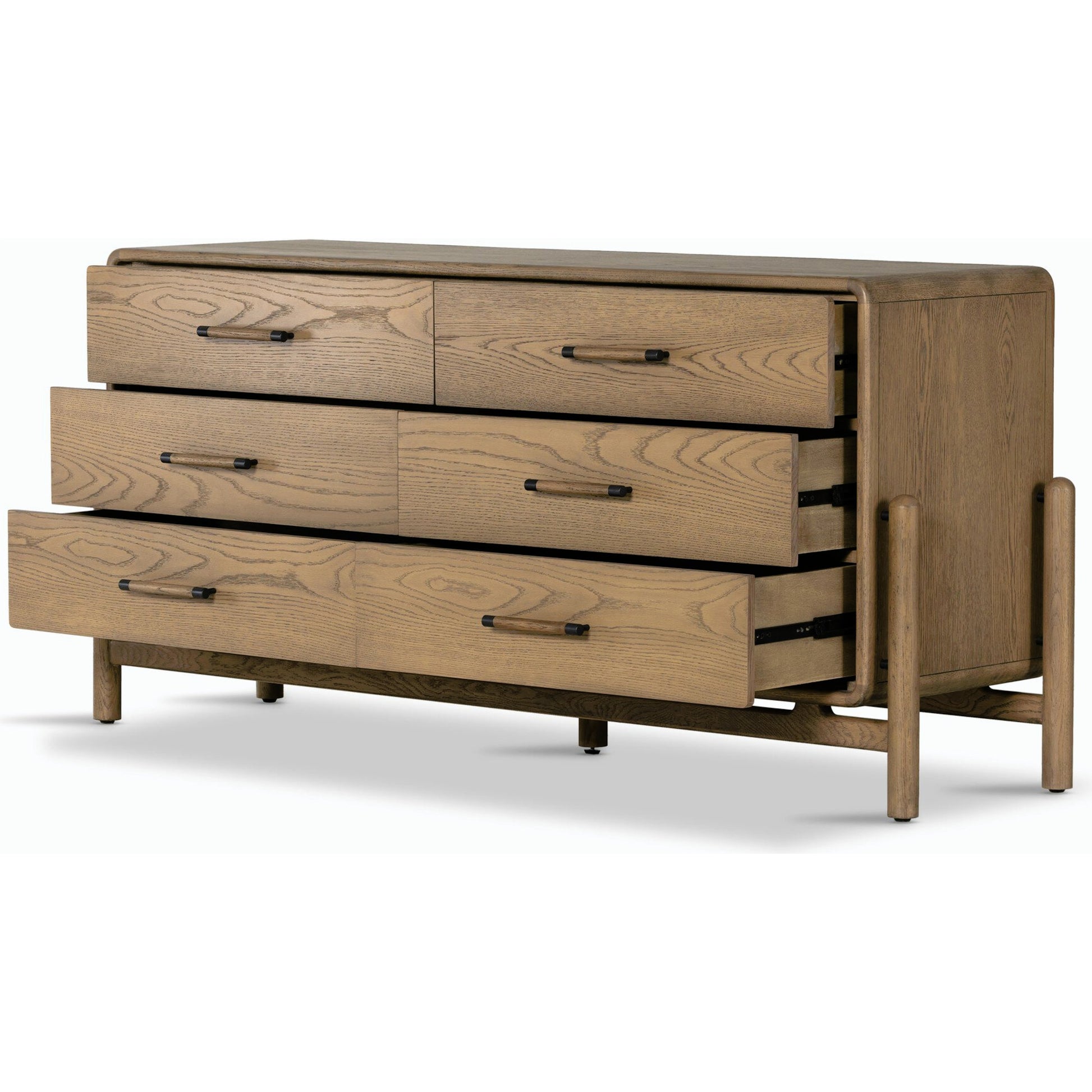 Caroline 6 Drawer Dresser by Four Hands in smoked oak, gunmetal grey. Made from oak veneer, solid oak in a modern style.