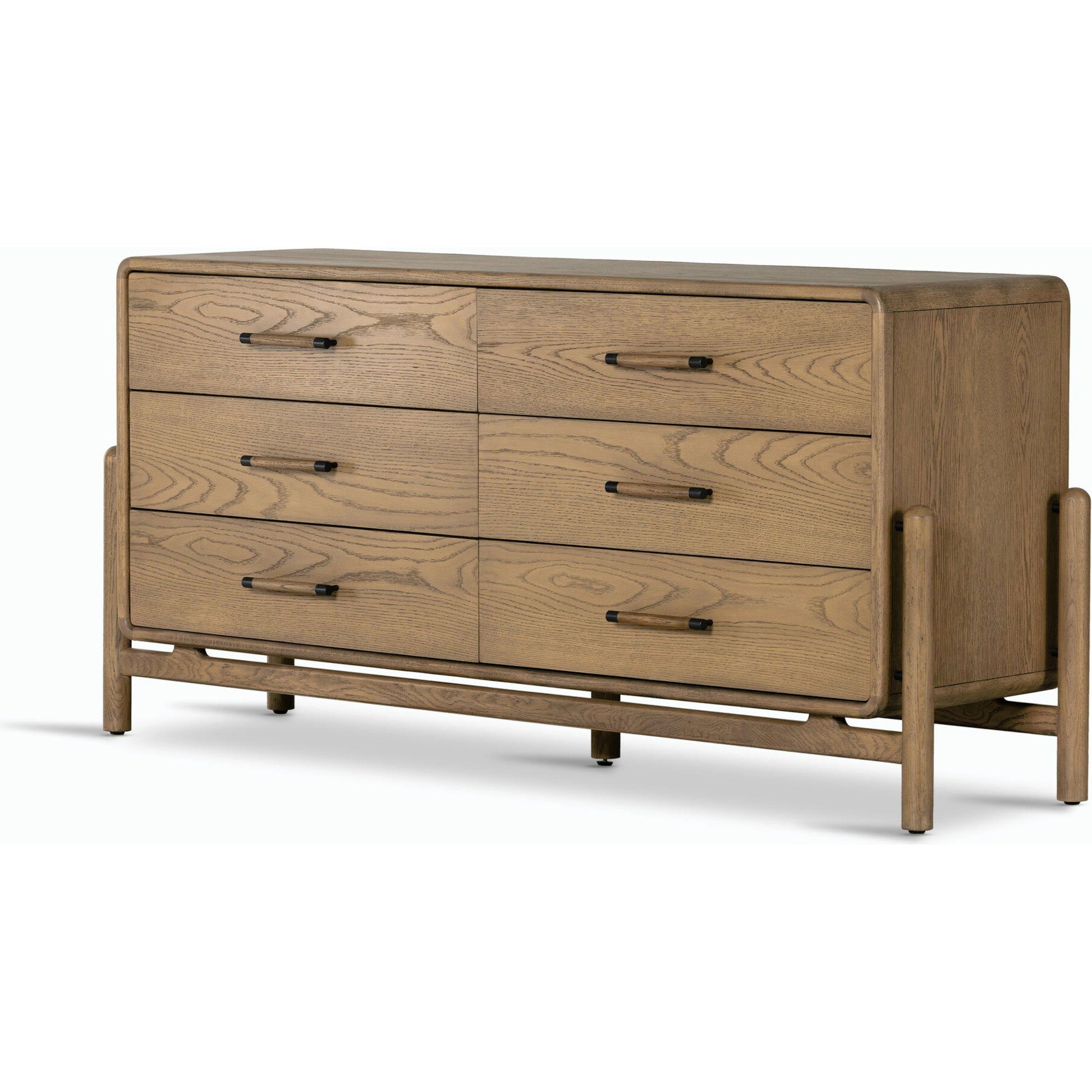 Caroline 6 Drawer Dresser by Four Hands in smoked oak, gunmetal grey. Made from oak veneer, solid oak in a modern style.