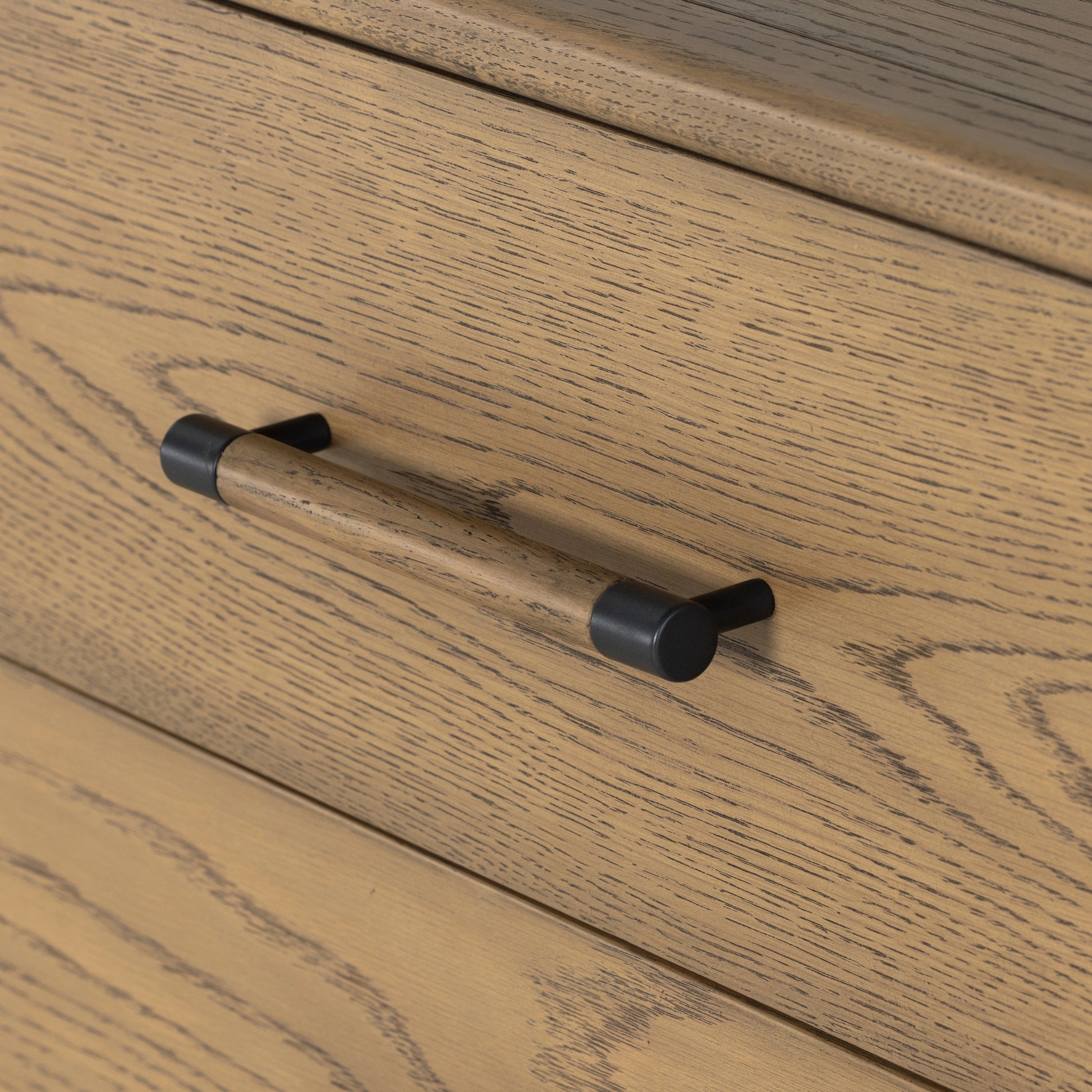 Caroline 6 Drawer Dresser by Four Hands in smoked oak, gunmetal grey. Made from oak veneer, solid oak in a modern style.