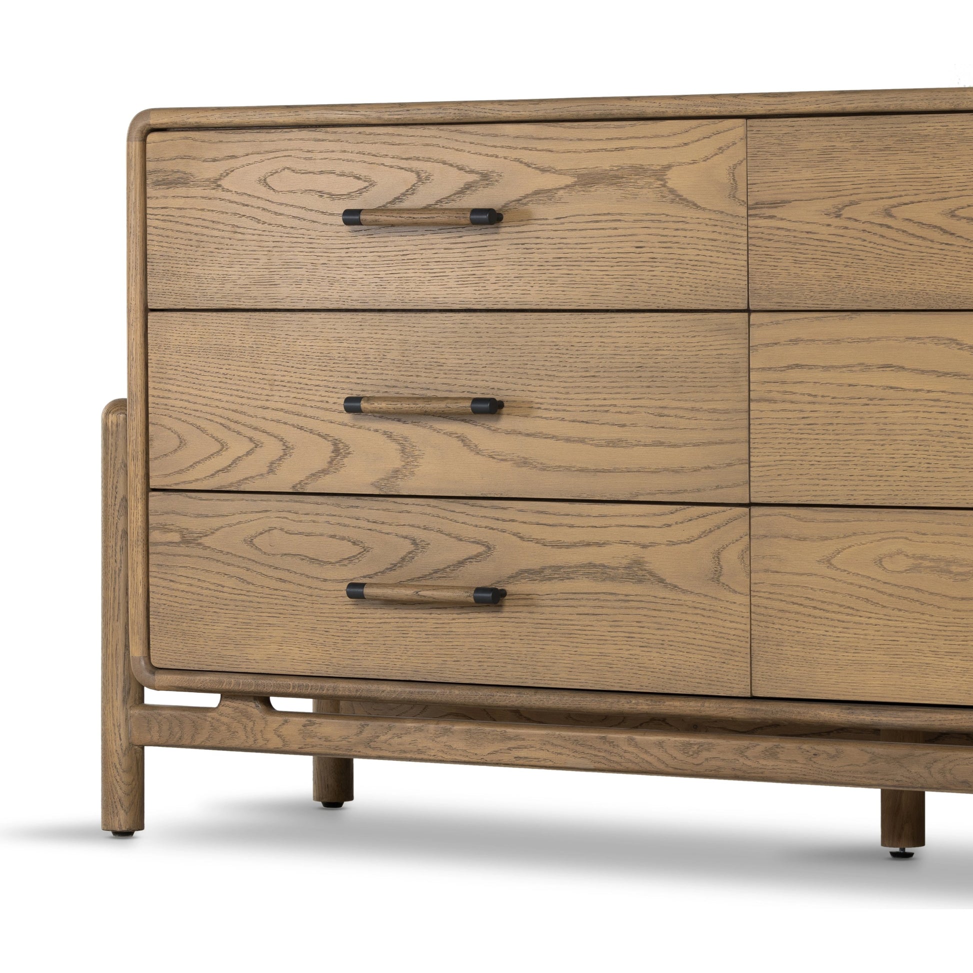 Caroline 6 Drawer Dresser by Four Hands in smoked oak, gunmetal grey. Made from oak veneer, solid oak in a modern style.