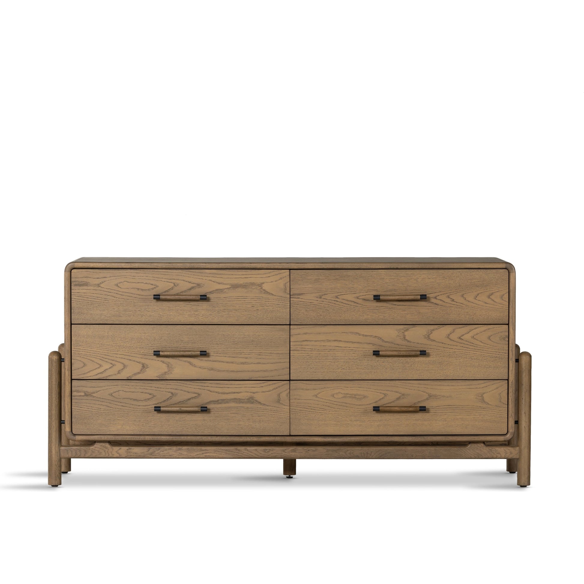 Caroline 6 Drawer Dresser by Four Hands in smoked oak, gunmetal grey. Made from oak veneer, solid oak in a modern style.