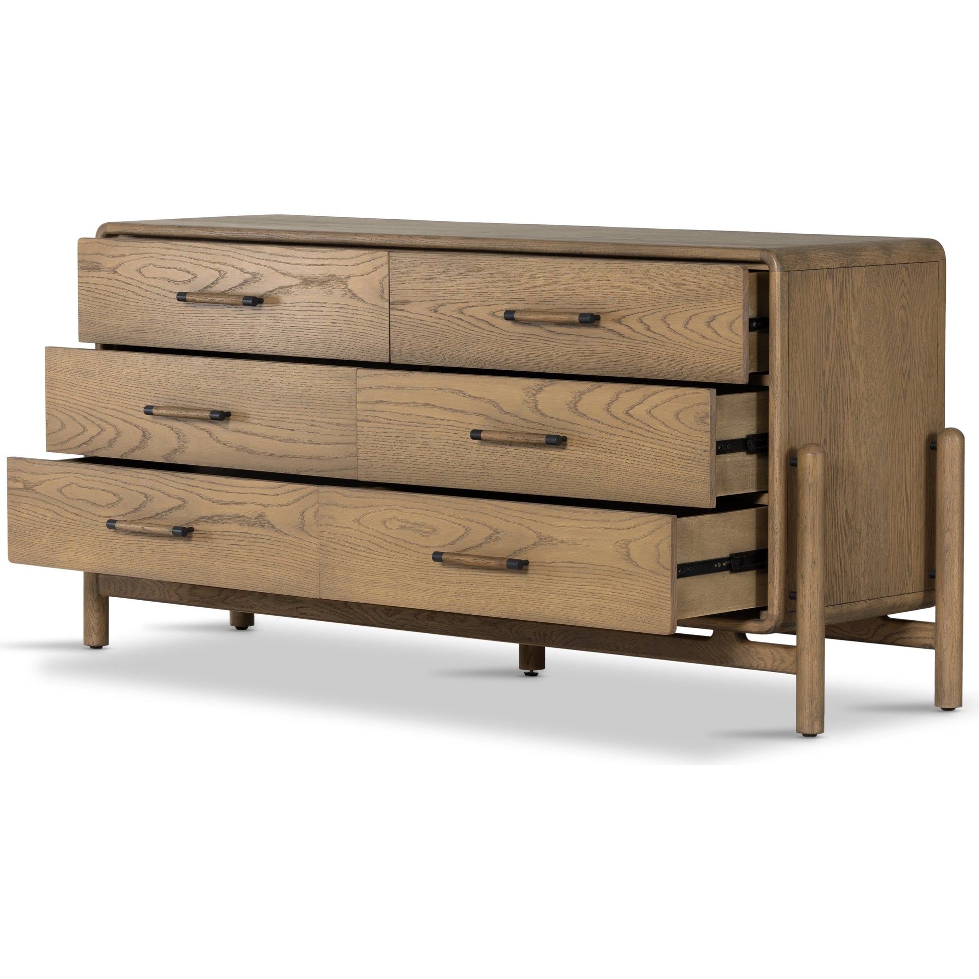 Caroline 6 Drawer Dresser by Four Hands in smoked oak, gunmetal grey. Made from oak veneer, solid oak in a modern style.