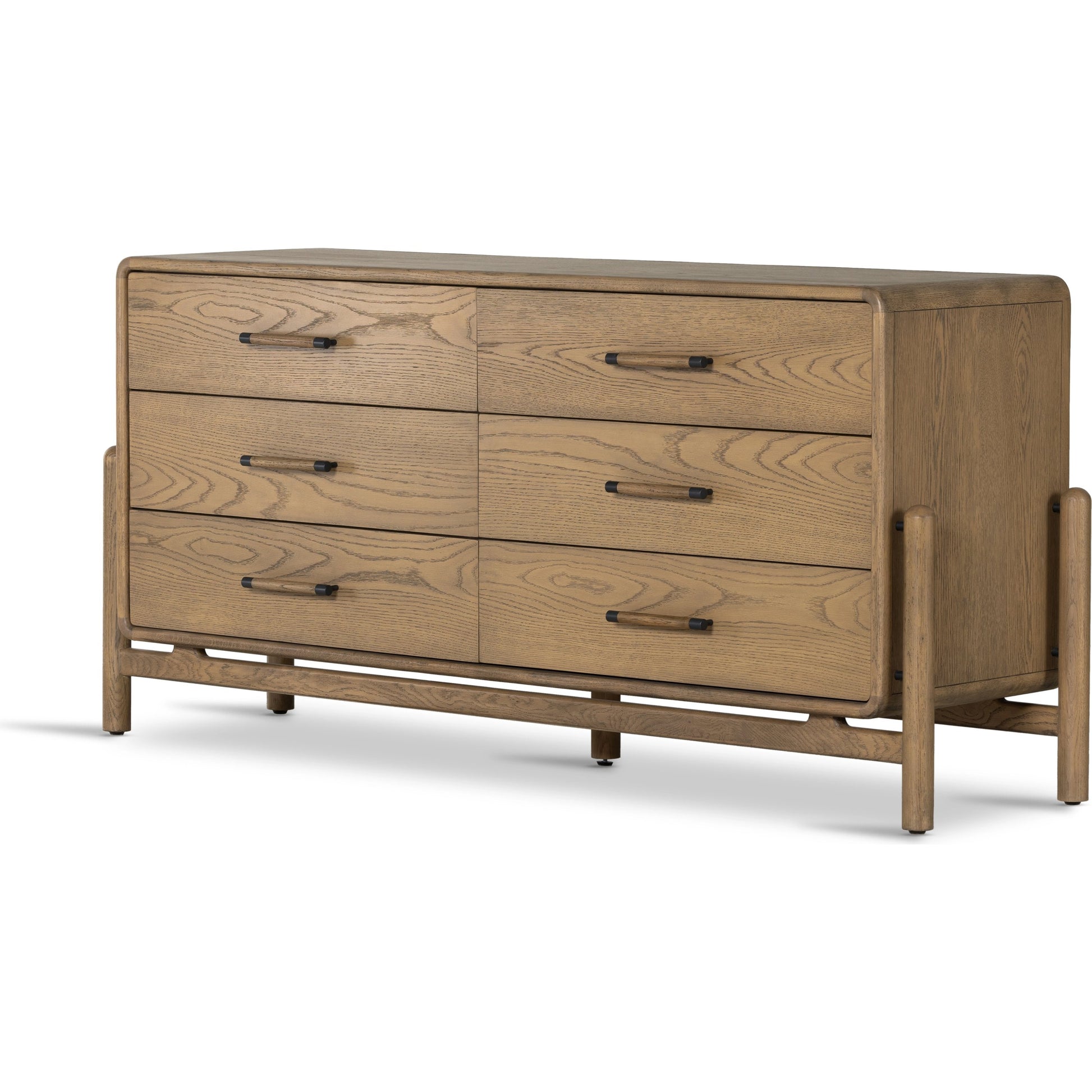 Caroline 6 Drawer Dresser by Four Hands in smoked oak, gunmetal grey. Made from oak veneer, solid oak in a modern style.