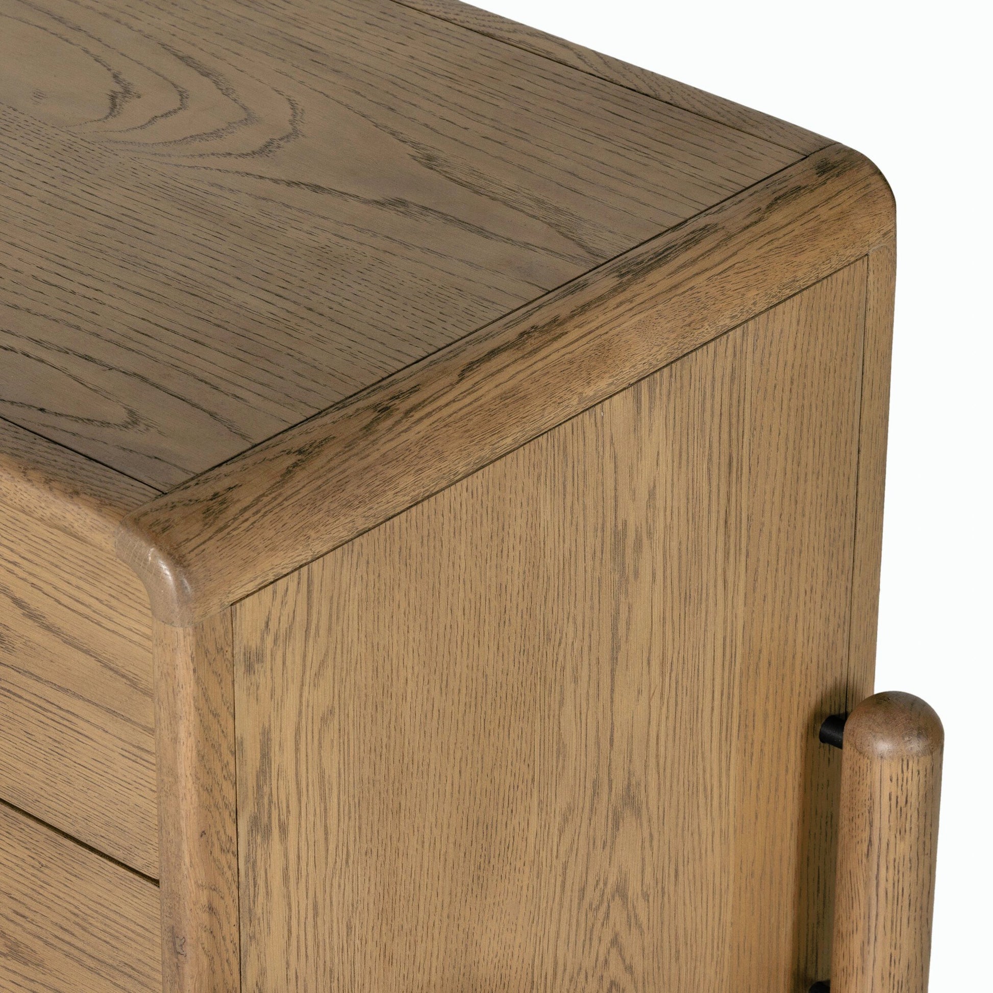 Caroline Nightstand by Four Hands in smoked oak, gunmetal grey. Made from oak veneer, solid oak in a modern style.
