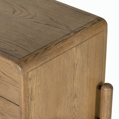 Caroline Nightstand by Four Hands in smoked oak, gunmetal grey. Made from oak veneer, solid oak in a modern style.