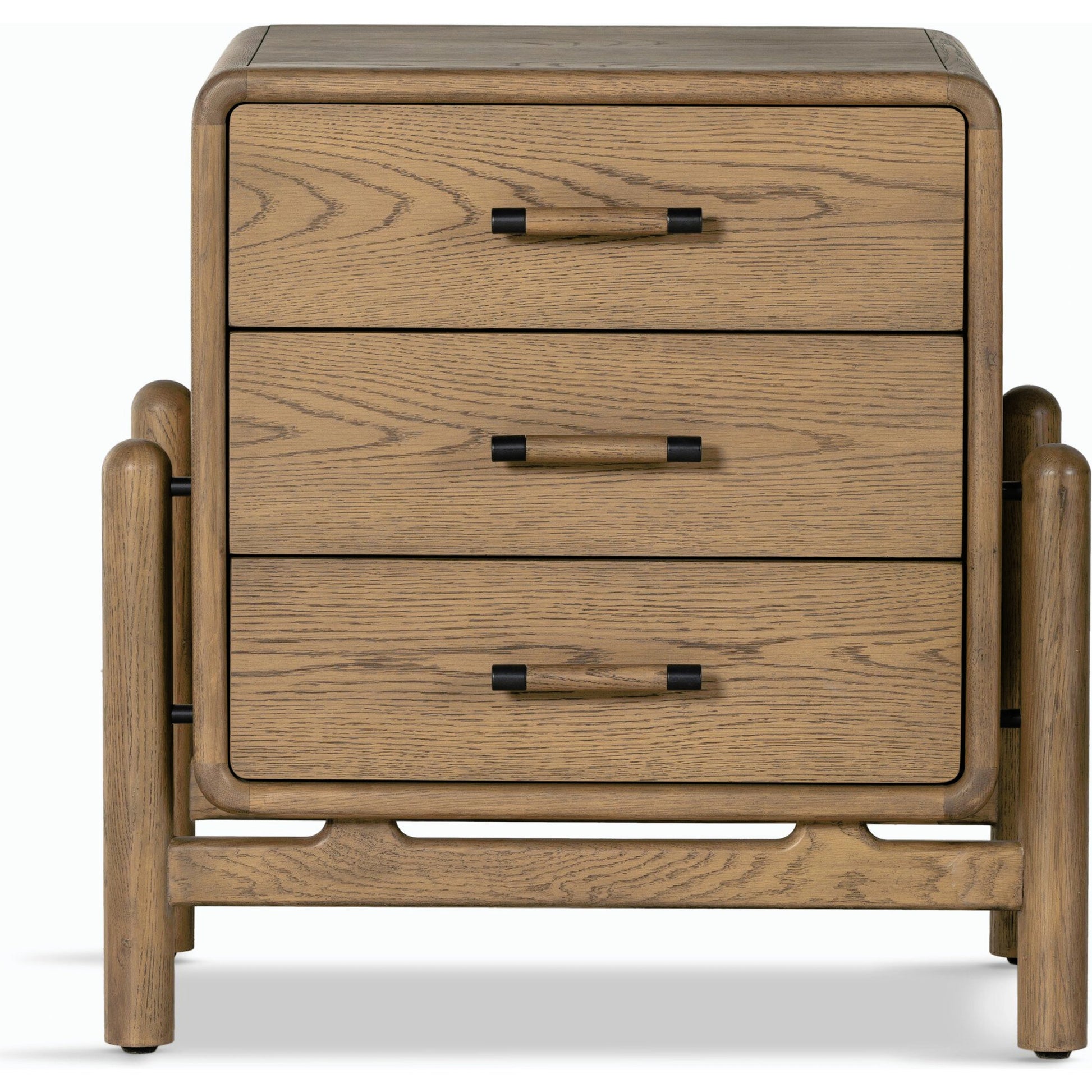 Caroline Nightstand by Four Hands in smoked oak, gunmetal grey. Made from oak veneer, solid oak in a modern style.