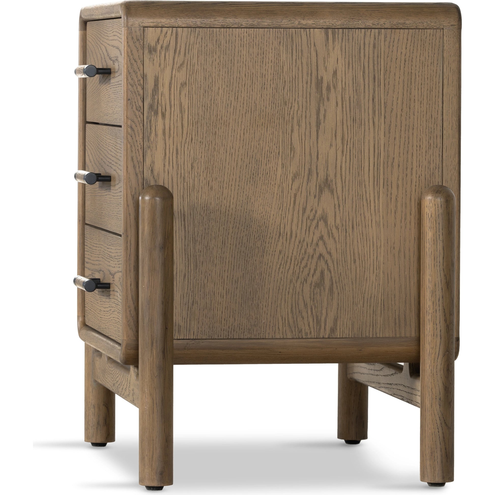 Caroline Nightstand by Four Hands in smoked oak, gunmetal grey. Made from oak veneer, solid oak in a modern style.