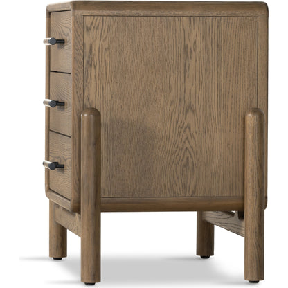 Caroline Nightstand by Four Hands in smoked oak, gunmetal grey. Made from oak veneer, solid oak in a modern style.