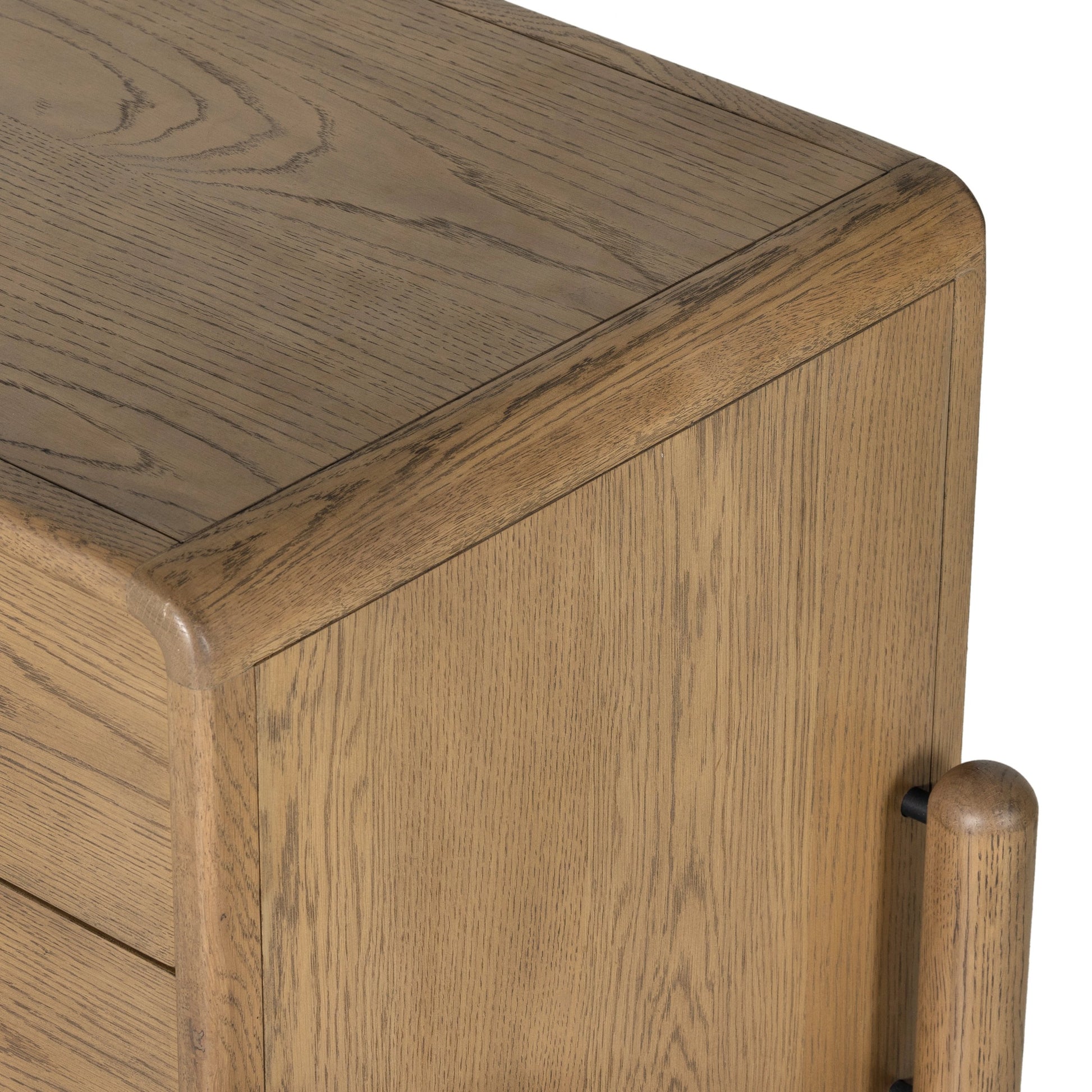 Caroline Nightstand by Four Hands in smoked oak, gunmetal grey. Made from oak veneer, solid oak in a modern style.
