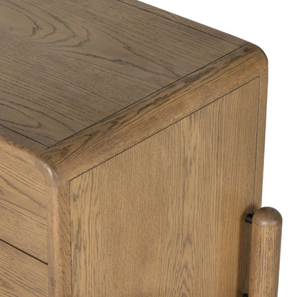 Caroline Nightstand by Four Hands in smoked oak, gunmetal grey. Made from oak veneer, solid oak in a modern style.