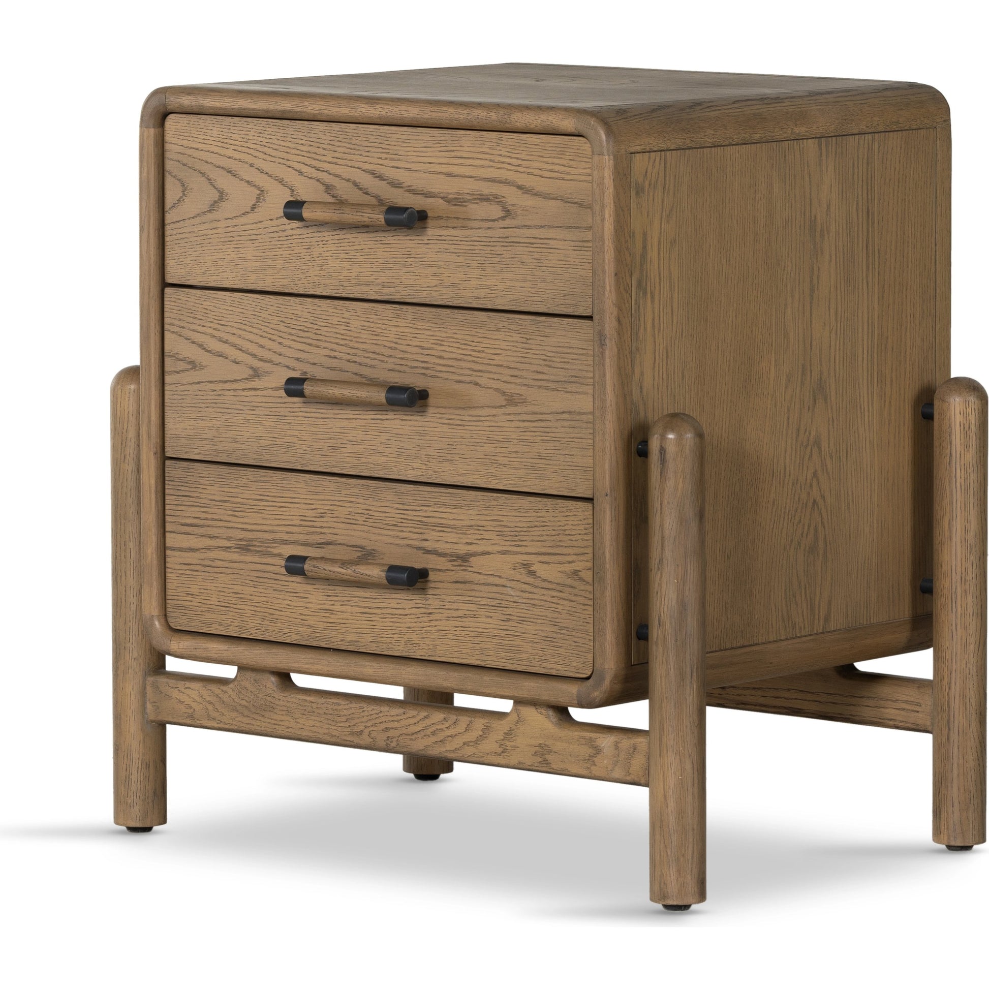 Caroline Nightstand by Four Hands in smoked oak, gunmetal grey. Made from oak veneer, solid oak in a modern style.