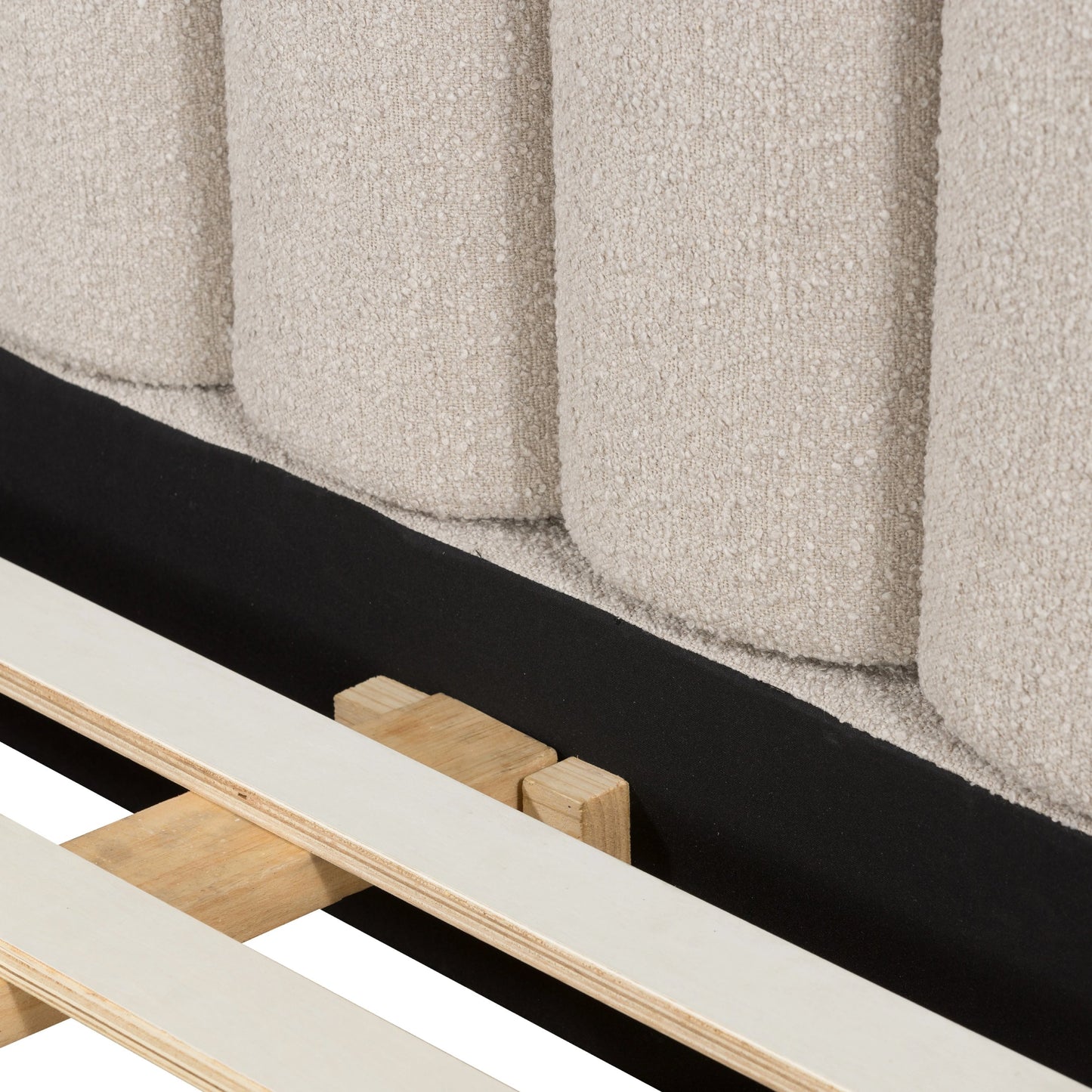 011 SI-1977296 | Closeup | Emma Bed by Four Hands in weathered sepia, knoll sand. Made from 95% polyester, 5% acrylic, solid parawood in a modern style.