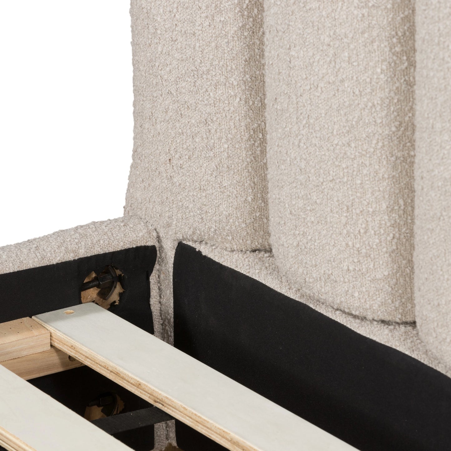 013 SI-1977296 | Closeup | Emma Bed by Four Hands in weathered sepia, knoll sand. Made from 95% polyester, 5% acrylic, solid parawood in a modern style.