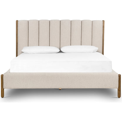 Emma Bed by Four Hands in weathered sepia, knoll sand. Made from 95% polyester, 5% acrylic, solid parawood in a modern style.