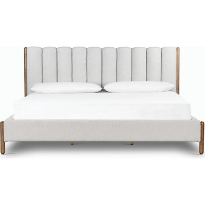Emma Bed by Four Hands in weathered sepia, knoll sand. Made from 95% polyester, 5% acrylic, solid parawood in a modern style.