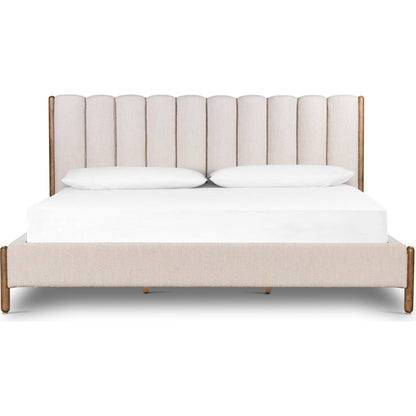 Emma Bed by Four Hands in weathered sepia, knoll sand. Made from 95% polyester, 5% acrylic, solid parawood in a modern style.