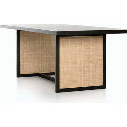 Clarita Dining Table by Four Hands in white wash mango, natural cane and white wash mango. Made from solid mango in a coastal style.