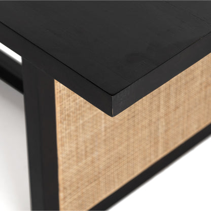 Clarita Dining Table by Four Hands in white wash mango, natural cane and white wash mango. Made from solid mango in a coastal style.