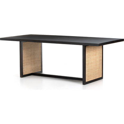 Clarita Dining Table by Four Hands in white wash mango, natural cane and white wash mango. Made from solid mango in a coastal style.