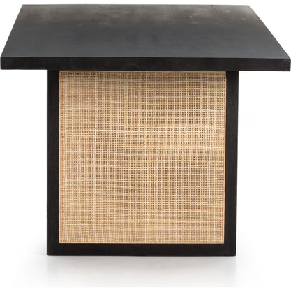 Clarita Dining Table by Four Hands in white wash mango, natural cane and white wash mango. Made from solid mango in a coastal style.