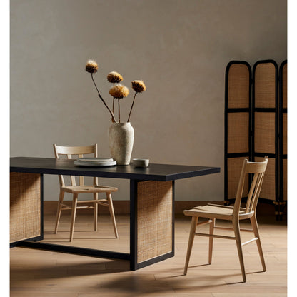 Clarita Dining Table by Four Hands in white wash mango, natural cane and white wash mango. Made from solid mango in a coastal style.