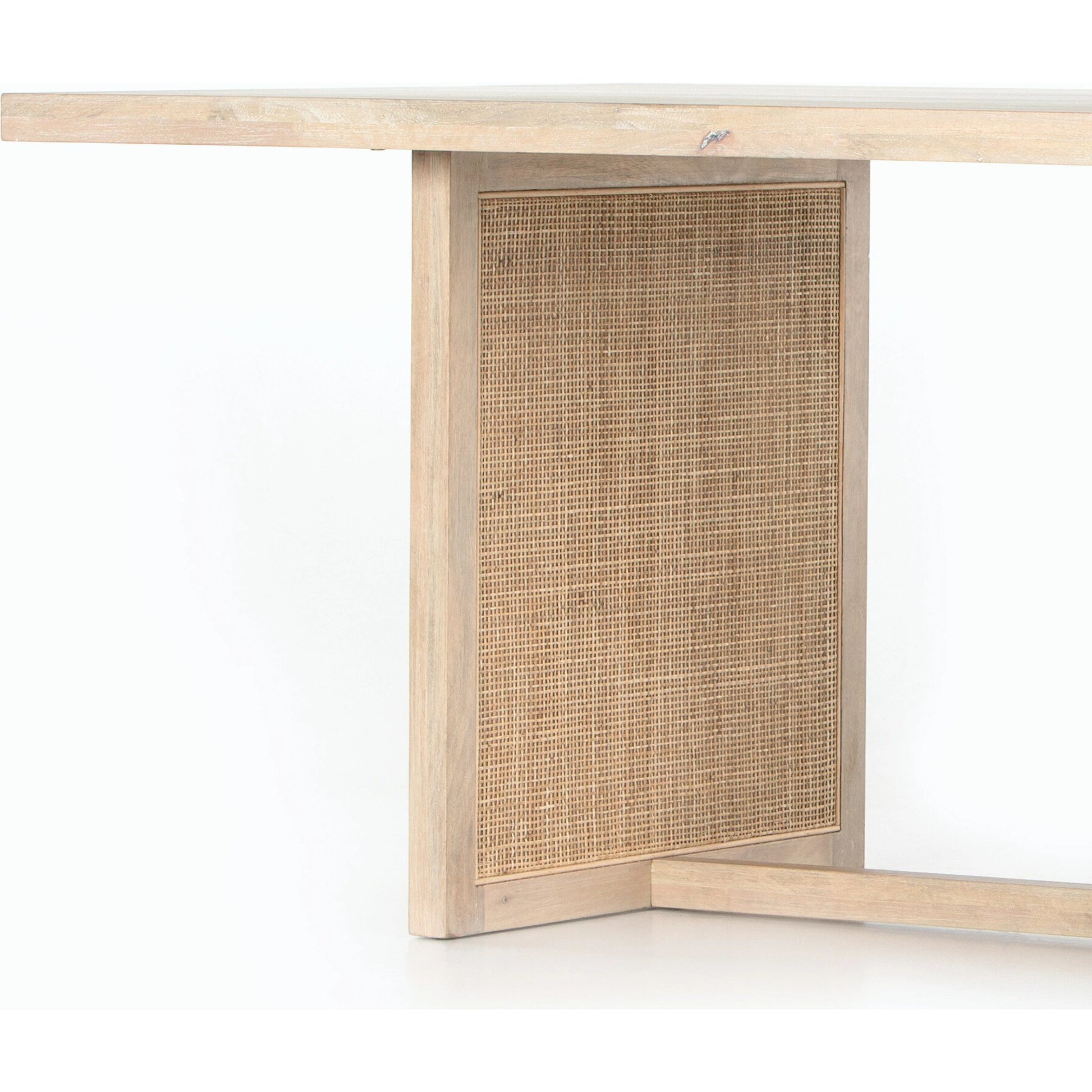 Clarita Dining Table by Four Hands in white wash mango, natural cane and white wash mango. Made from solid mango in a coastal style.