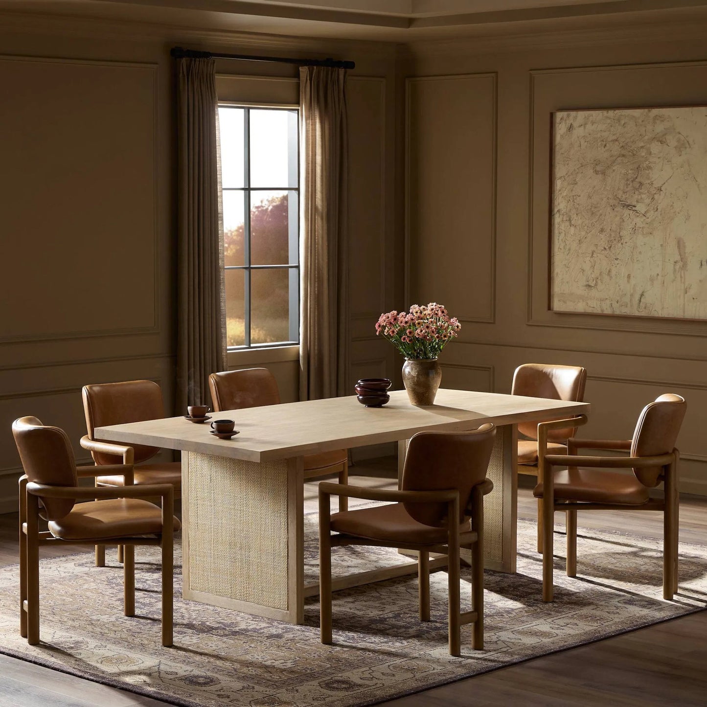 038 SI-1798802 | Lifestyle | Clarita Dining Table by Four Hands in white wash mango, natural cane and white wash mango. Made from solid mango in a coastal style.