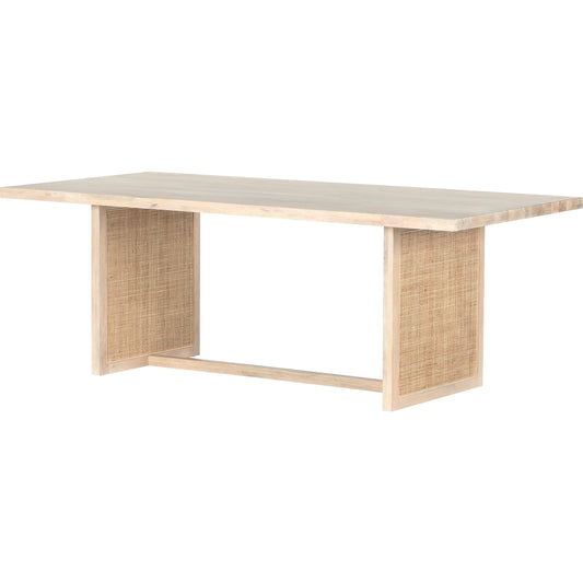Clarita Dining Table by Four Hands in white wash mango, natural cane and white wash mango. Made from solid mango in a coastal style.