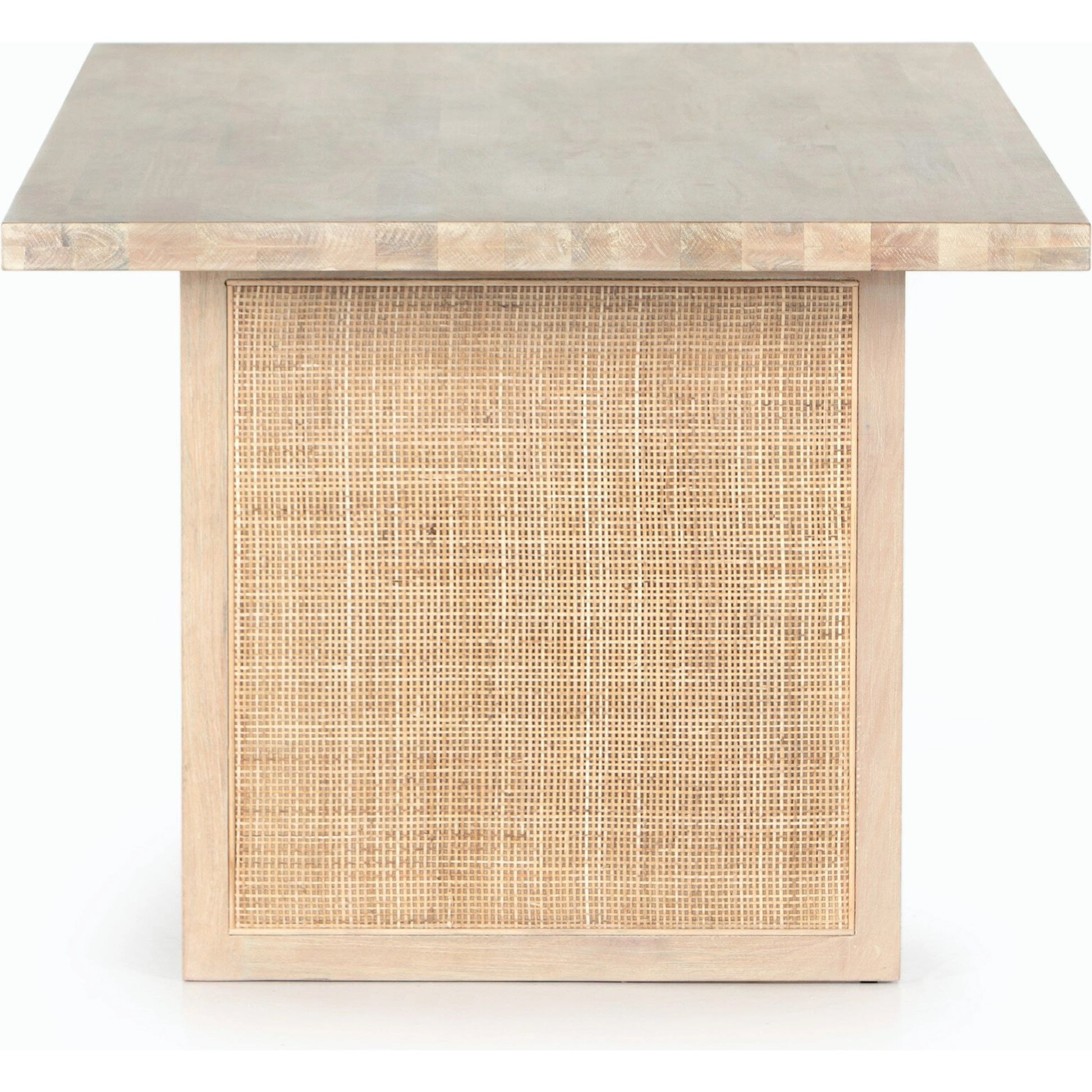 Clarita Dining Table by Four Hands in white wash mango, natural cane and white wash mango. Made from solid mango in a coastal style.