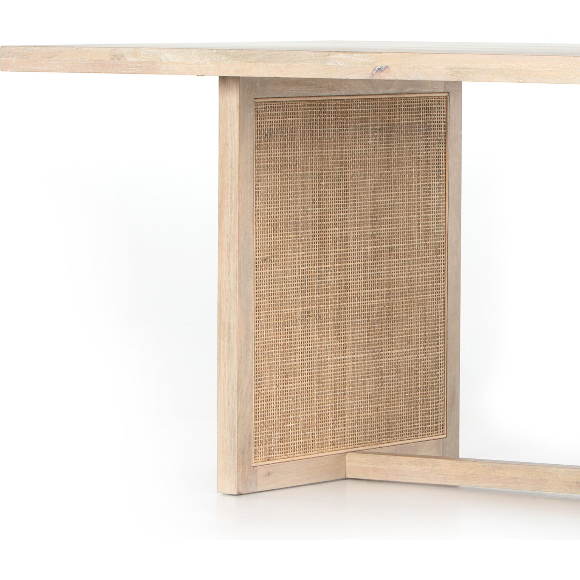 Clarita Dining Table by Four Hands in white wash mango, natural cane and white wash mango. Made from solid mango in a coastal style.