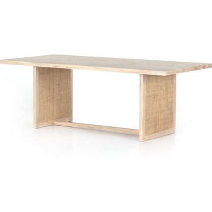 Clarita Dining Table by Four Hands in white wash mango, natural cane and white wash mango. Made from solid mango in a coastal style.