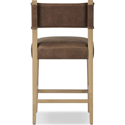Ferris Counter Stool by Four Hands in palermo cigar, light oak. Made from top grain leather, solid oak in a traditional style.