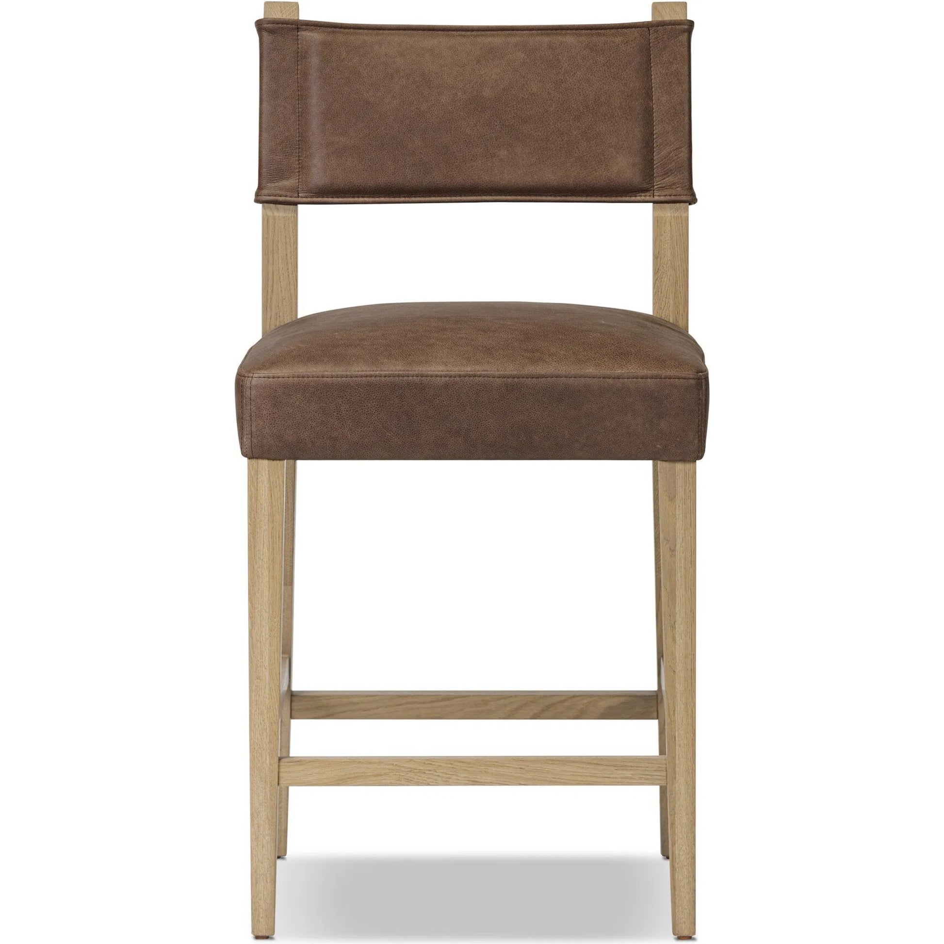 Ferris Counter Stool by Four Hands in palermo cigar, light oak. Made from top grain leather, solid oak in a traditional style.