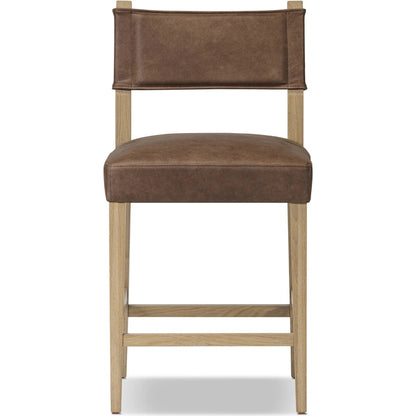 Ferris Counter Stool by Four Hands in palermo cigar, light oak. Made from top grain leather, solid oak in a traditional style.